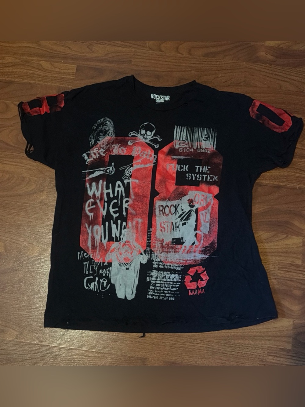 Rockstar Black Short-Sleeve Graphic Tee with Red & White Print